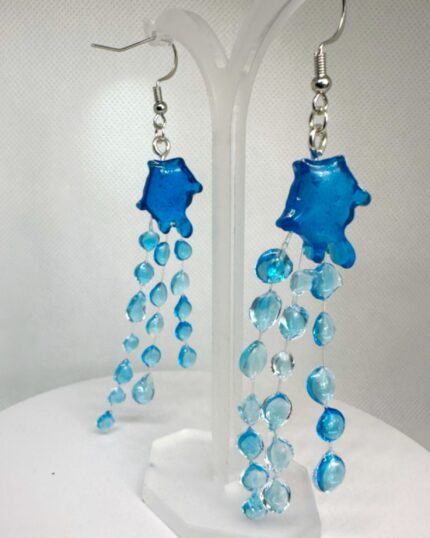 Handmade blue resin rain-drop earrings inspired by British weather – Eternal Raine